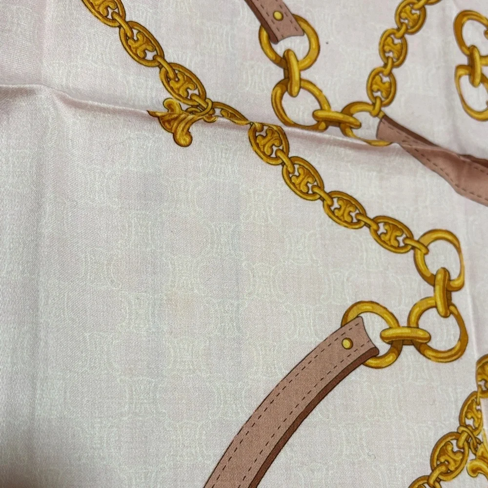 Celine Light Pink Scarf with Gold and Brown Chain Design - Picture 6 of 7